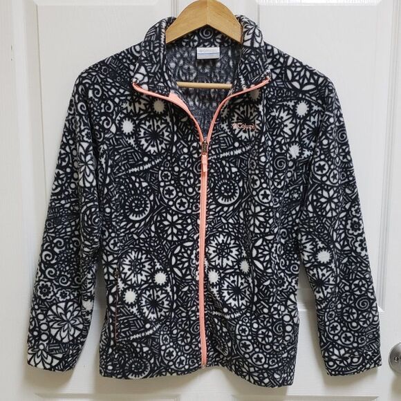 Columbia Jacket Girls Youth XL Full Zip Black White Coral Pockets Outdoor Warm - Picture 2 of 10